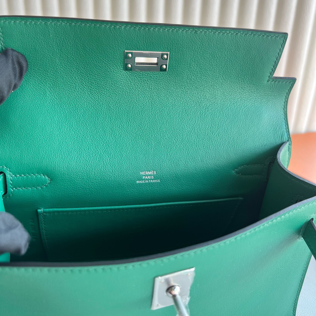 愛馬仕凱莉包一代迷你 Hermes Kelly Pochette Swift U4 Vert Vertigo 絲絨綠銀色五金-Qatar Kuwait Hermes Birkin Kelly Lindy bag 愛馬仕凱莉包一代迷你 Hermes Kelly Pochette Swift U4 Vert Vertigo 絲絨綠銀色五金