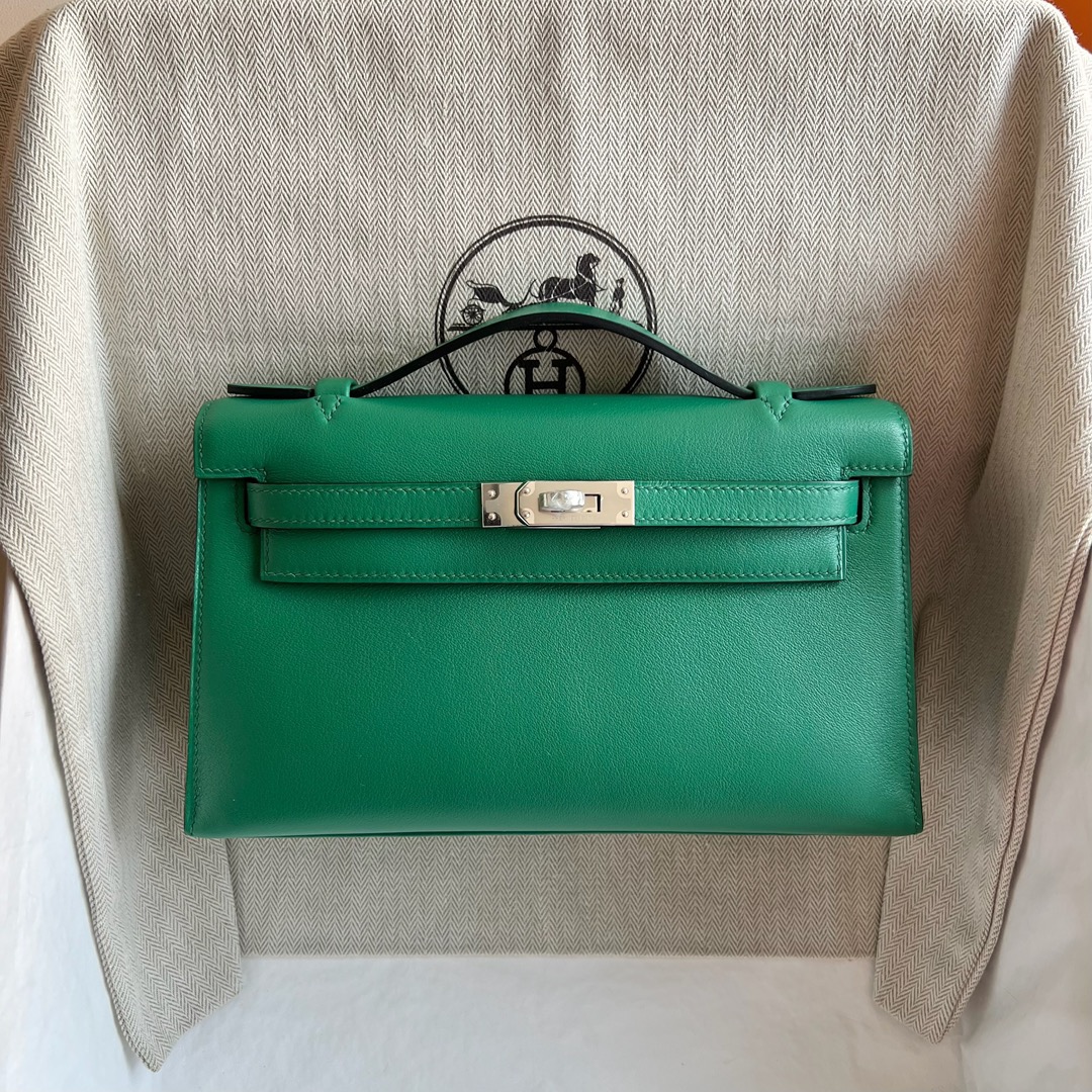 愛馬仕凱莉包一代迷你 Hermes Kelly Pochette Swift U4 Vert Vertigo 絲絨綠銀色五金-Qatar Kuwait Hermes Birkin Kelly Lindy bag 愛馬仕凱莉包一代迷你 Hermes Kelly Pochette Swift U4 Vert Vertigo 絲絨綠銀色五金