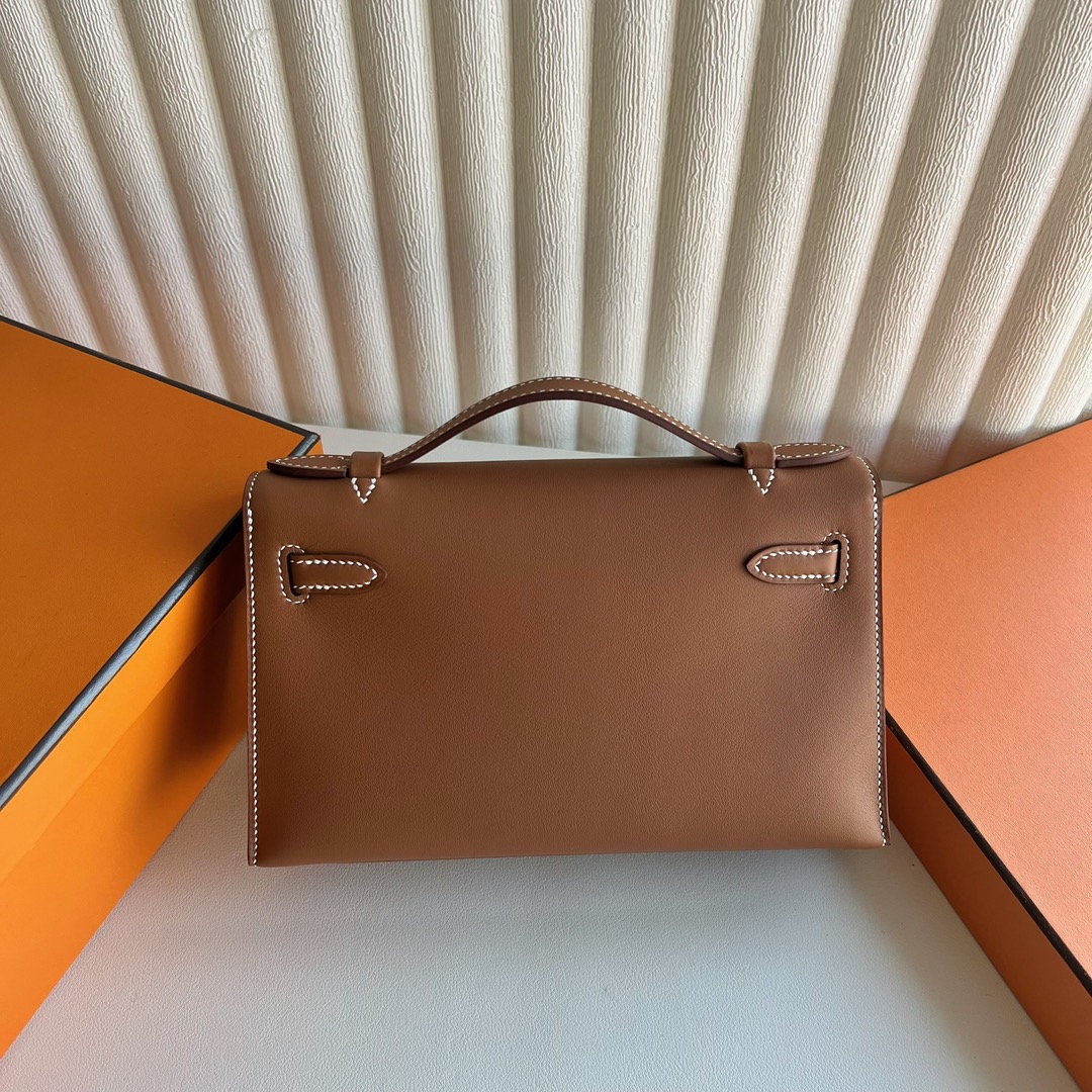 愛馬仕凱莉包尺寸大全 Hermes Kelly Pochette Swift CK37 Gold金棕色 銀色五金