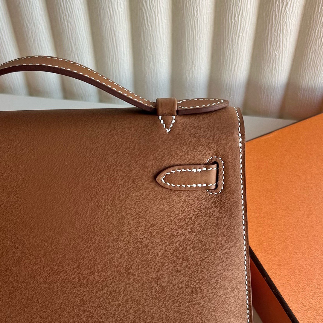愛馬仕凱莉包尺寸大全 Hermes Kelly Pochette Swift CK37 Gold金棕色 銀色五金