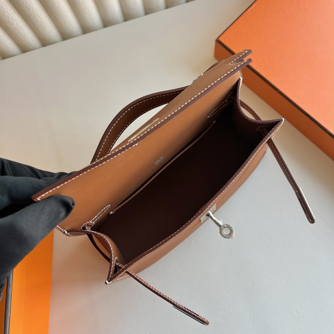愛馬仕凱莉包尺寸大全 Hermes Kelly Pochette Swift CK37 Gold金棕色 銀色五金