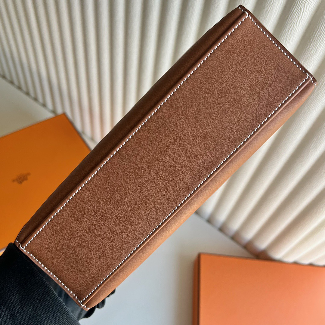 愛馬仕凱莉包尺寸大全 Hermes Kelly Pochette Swift CK37 Gold金棕色 銀色五金