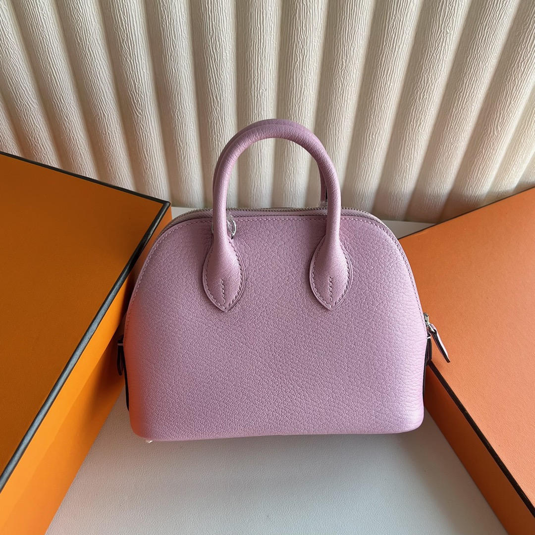 愛馬仕保齡球包官網價格 Hermes Mini Bolide 20 Evercolor X9 Mauve Sylvestre 錦葵紫銀色五金
