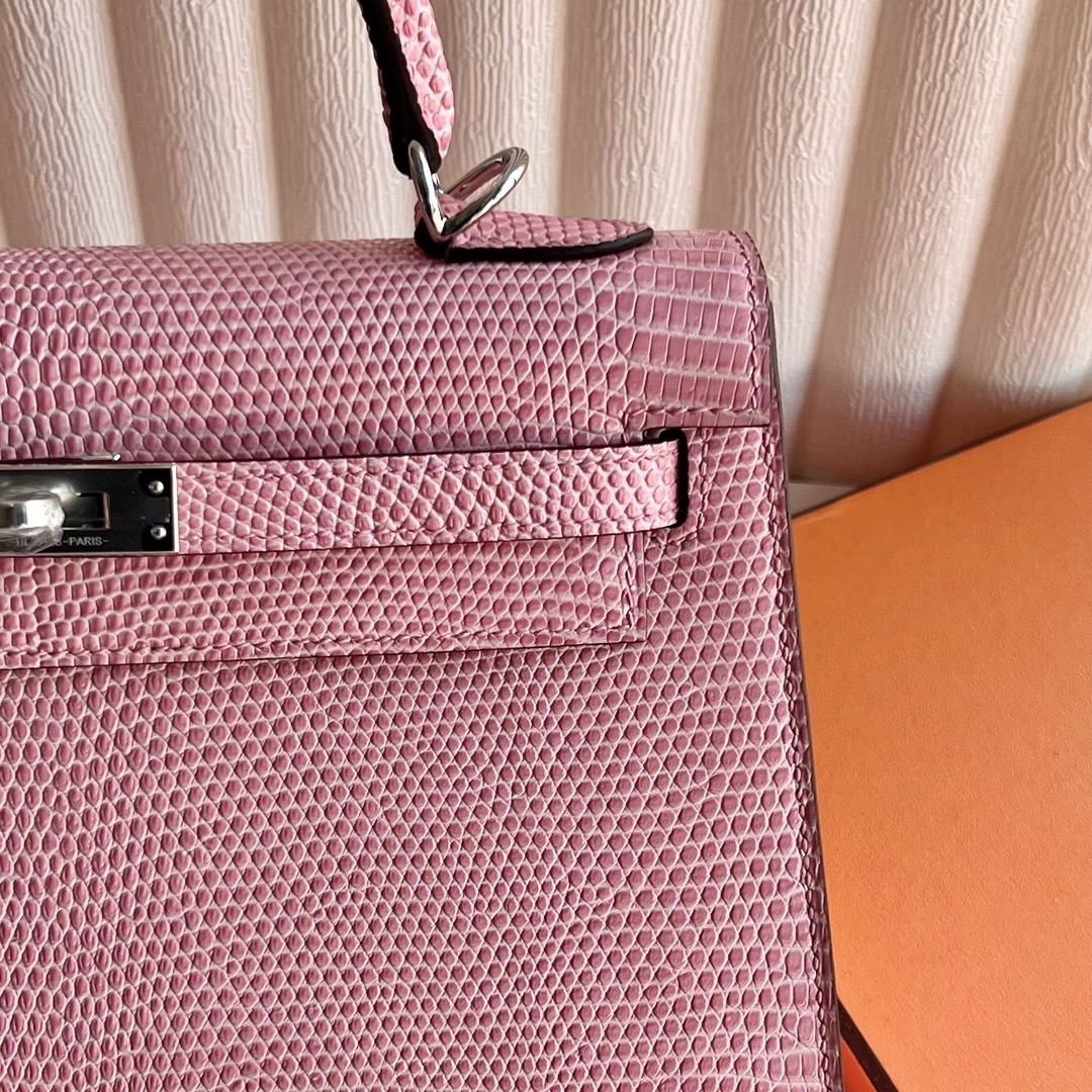 愛馬仕凱莉包25多少錢 Hermes Kelly 25 Lizard 原廠進口蜥蜴皮5P Bubblegum Pink櫻花粉