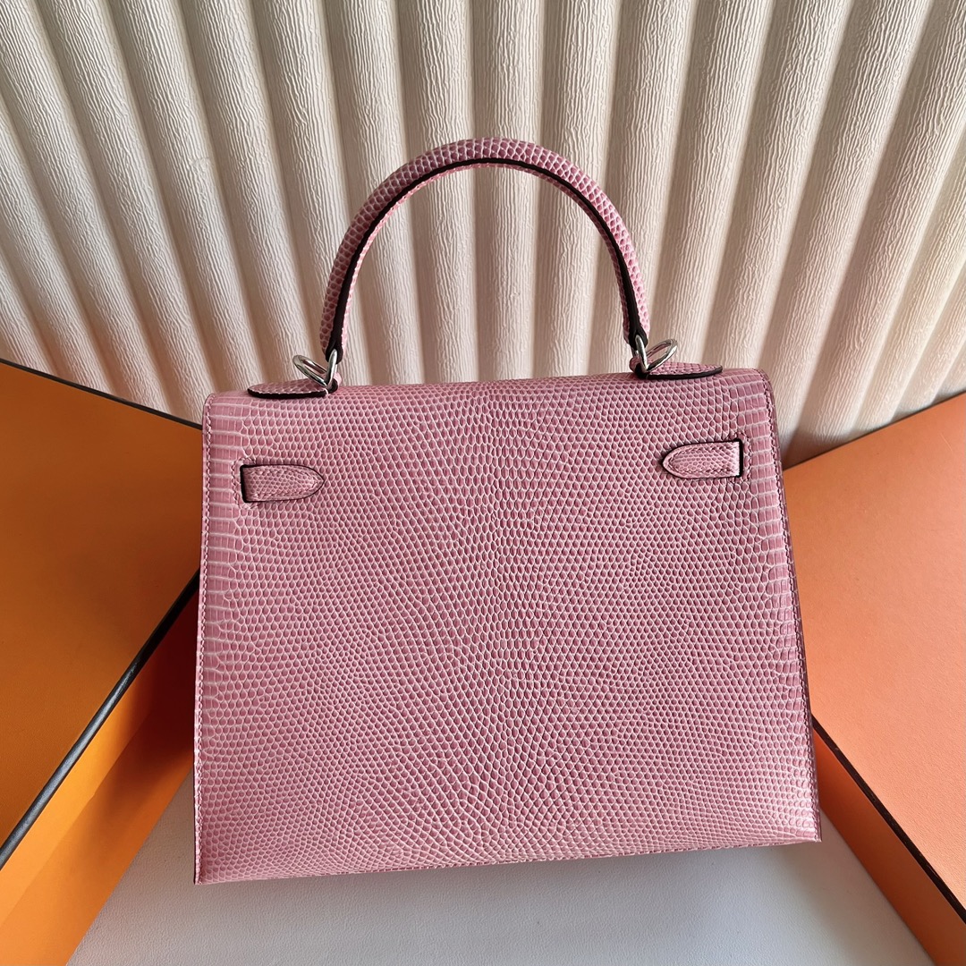 愛馬仕凱莉包25多少錢 Hermes Kelly 25 Lizard 原廠進口蜥蜴皮5P Bubblegum Pink櫻花粉