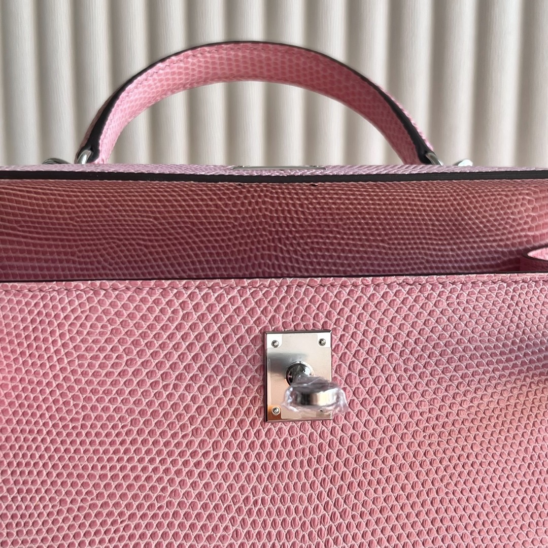 愛馬仕凱莉包25多少錢 Hermes Kelly 25 Lizard 原廠進口蜥蜴皮5P Bubblegum Pink櫻花粉