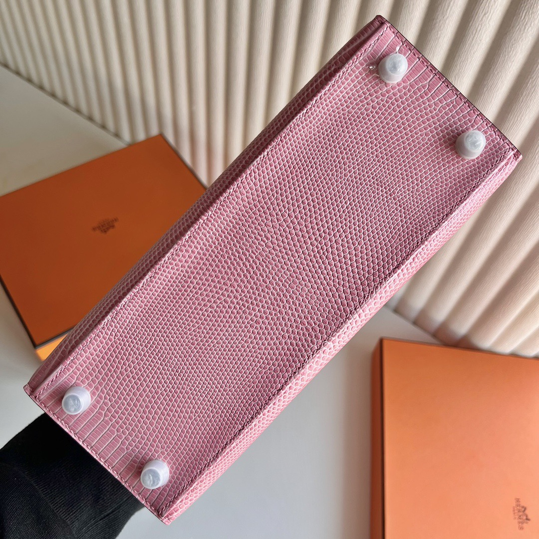 愛馬仕凱莉包25多少錢 Hermes Kelly 25 Lizard 原廠進口蜥蜴皮5P Bubblegum Pink櫻花粉