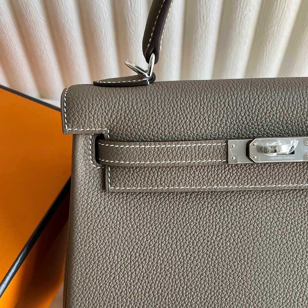 愛馬仕凱莉包多少錢 Hermes Kelly 25 Togo CK18 Etoupe大象灰銀色五金