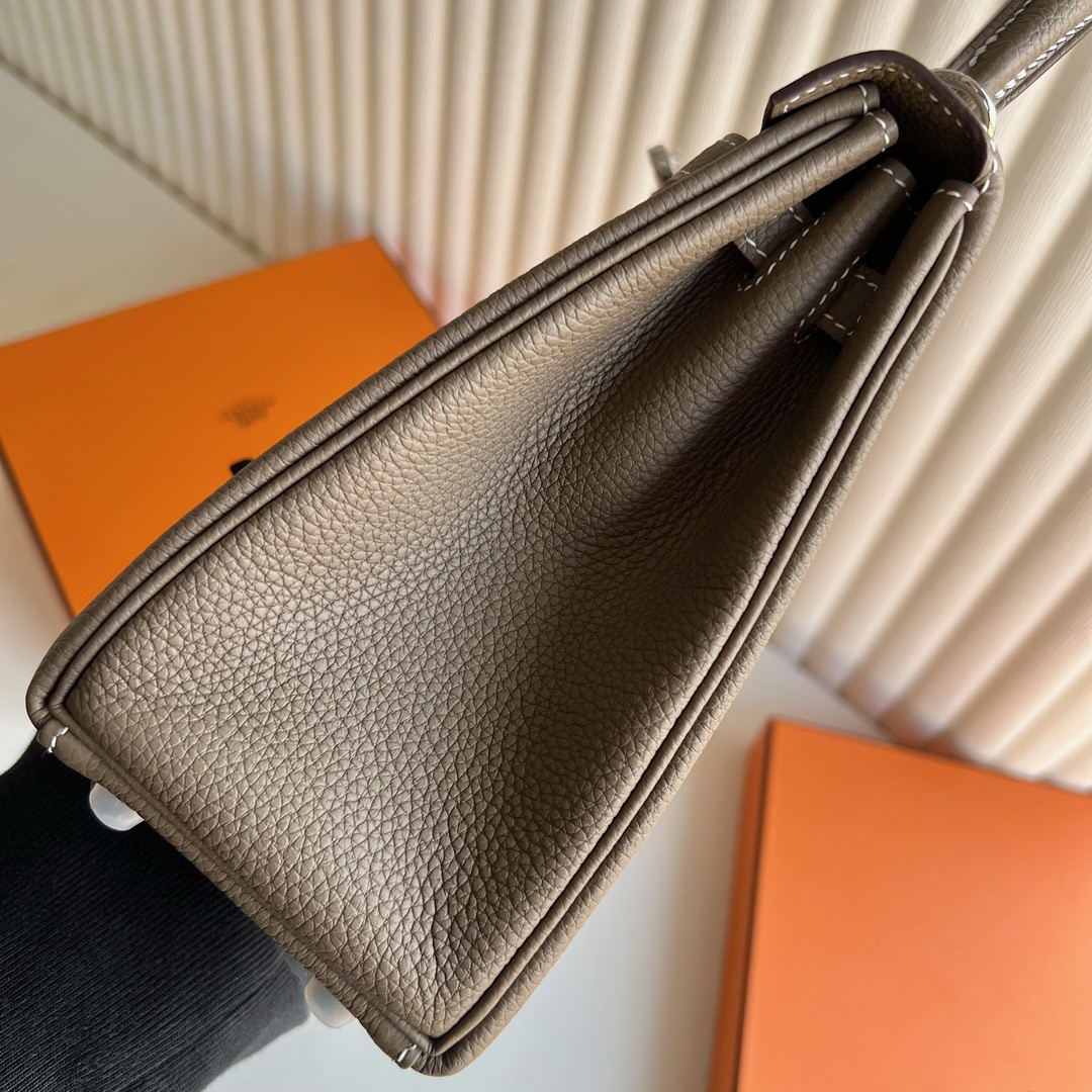 愛馬仕凱莉包多少錢 Hermes Kelly 25 Togo CK18 Etoupe大象灰銀色五金