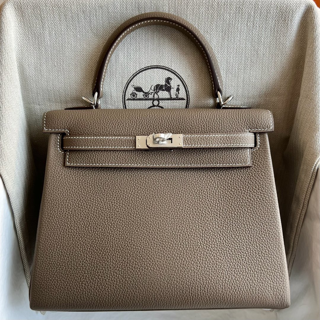 愛馬仕凱莉包多少錢 Hermes Kelly 25 Togo CK18 Etoupe大象灰銀色五金