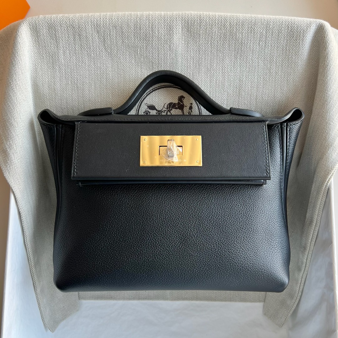 愛馬仕2424包包刻印怎麼看 Hermes Mini 2424 Evercolor/Swift 黑色金色五金