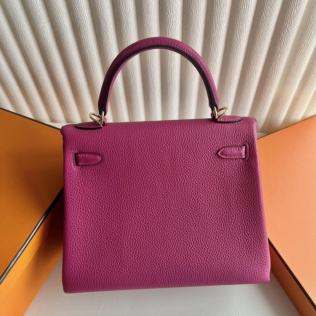 愛馬仕凱莉包細節圖Hermes Kelly 25 Togo L3 Rose Purple 玫瑰紫金色五金