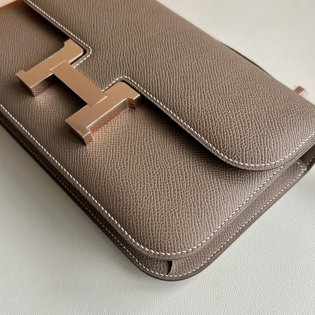 香港愛馬仕包包海港店地址 Hermes Constance Elan 23 鏡子款 Epsom CD18 Etoupe大象灰 玫瑰金色五金