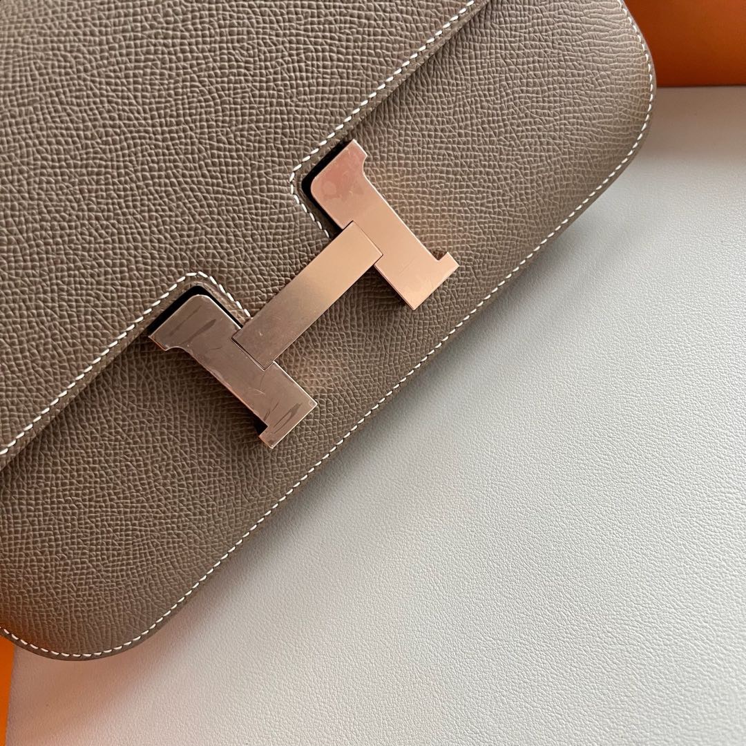 香港愛馬仕包包海港店地址 Hermes Constance Elan 23 鏡子款 Epsom CD18 Etoupe大象灰 玫瑰金色五金