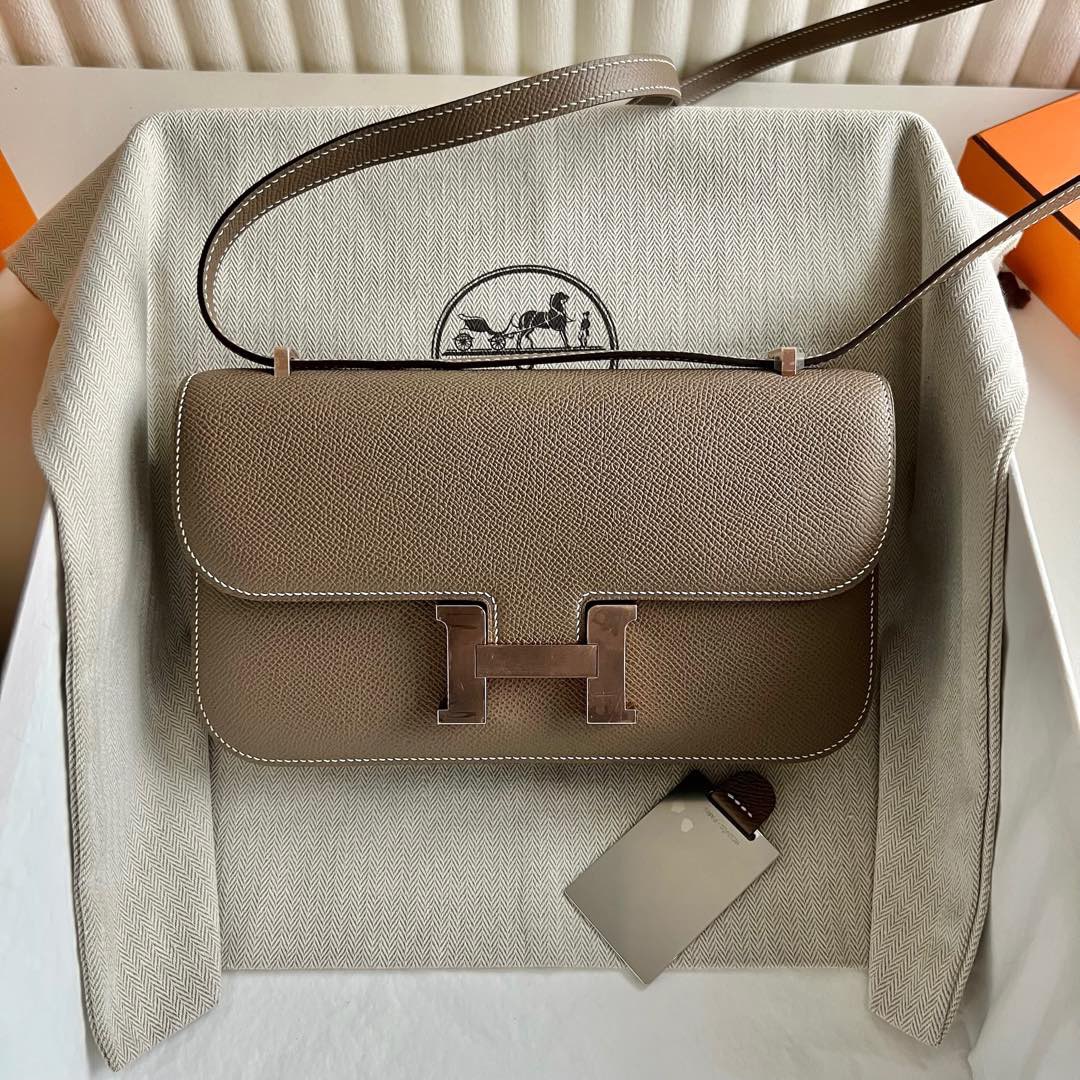 香港愛馬仕包包海港店地址 Hermes Constance Elan 23 鏡子款 Epsom CD18 Etoupe大象灰 玫瑰金色五金