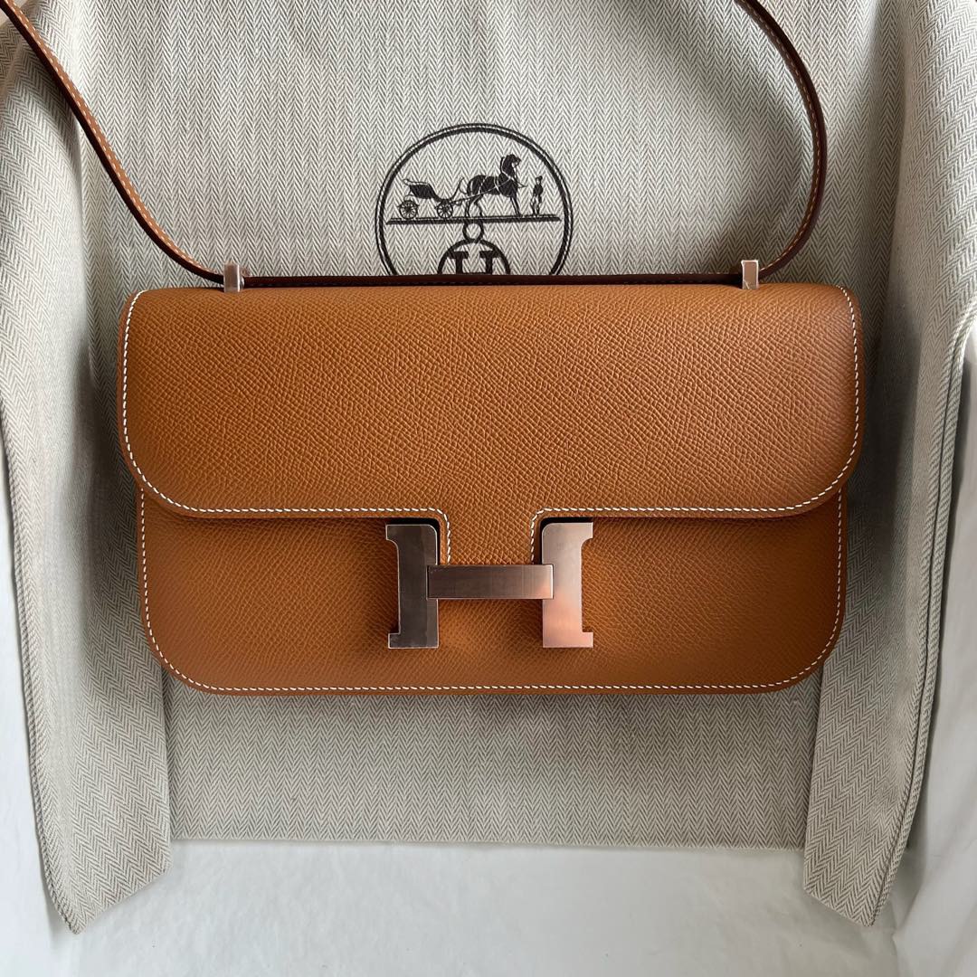 愛馬仕女包價格及圖片大全Hermes Constance Elan 23 鏡子款 Epsom 金棕色 玫瑰金色五金