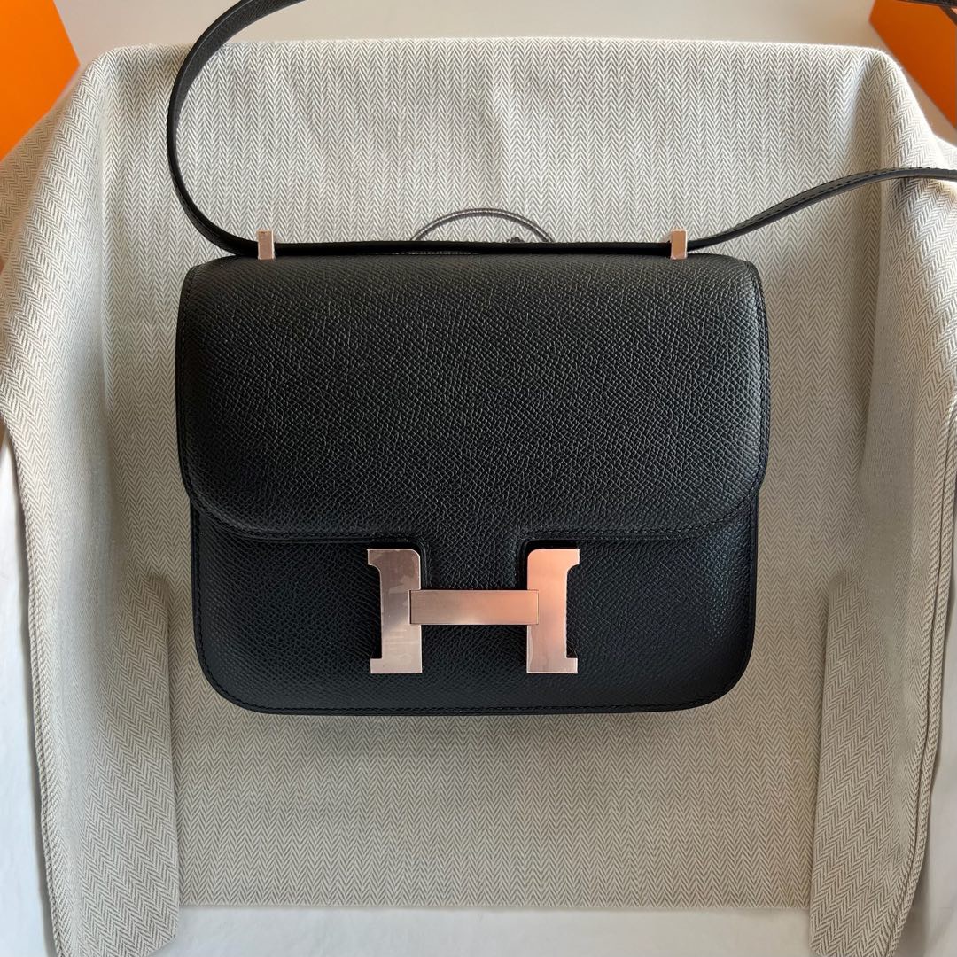 愛馬仕女包多少錢 Hermes Constance 18 Epsom 鏡子款式 CD89 Noir 黑色玫瑰金色五金