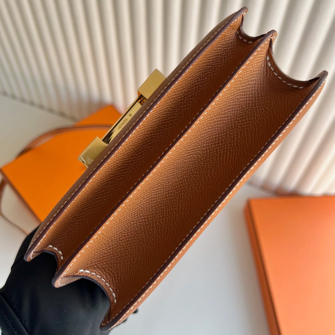 愛馬仕康康包18和19區別 Hermes Constance 18 Epsom 鏡子款式金棕色金色五金