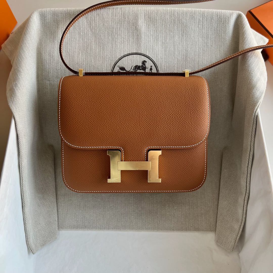 愛馬仕康康包18和19區別 Hermes Constance 18 Epsom 鏡子款式金棕色金色五金