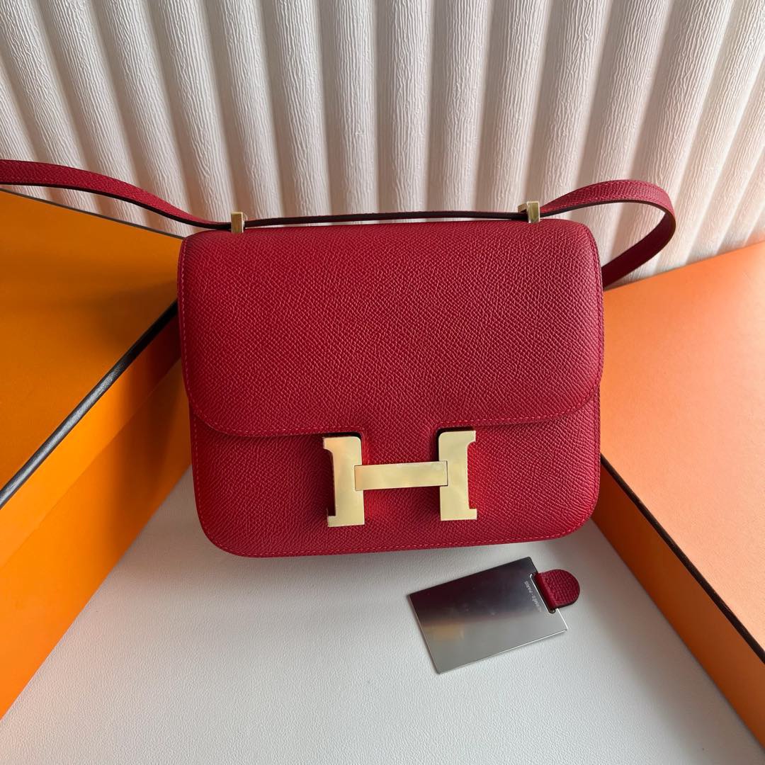 愛馬仕康康的刻印在哪裡 Hermes Constance 18 Epsom鏡子款式 Rouge Casaque國旗紅金色五金