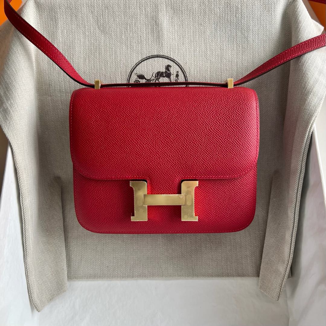 愛馬仕康康的刻印在哪裡 Hermes Constance 18 Epsom鏡子款式 Rouge Casaque國旗紅金色五金