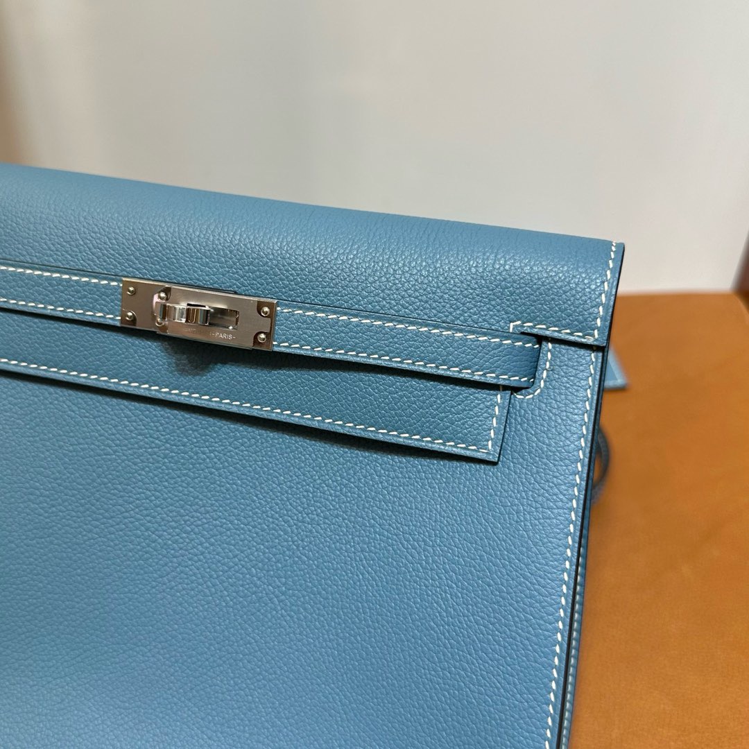 愛馬仕跳舞包正價多少錢 Hermes Kelly danse Evercolor New bleu jean新牛仔藍銀色五金