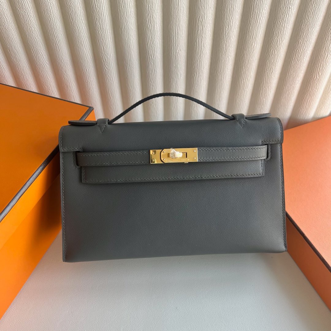 愛馬仕迷你凱莉價格 Hermes Mini Kelly Pochette Swift CC85 Ardoise石板灰 金色五金