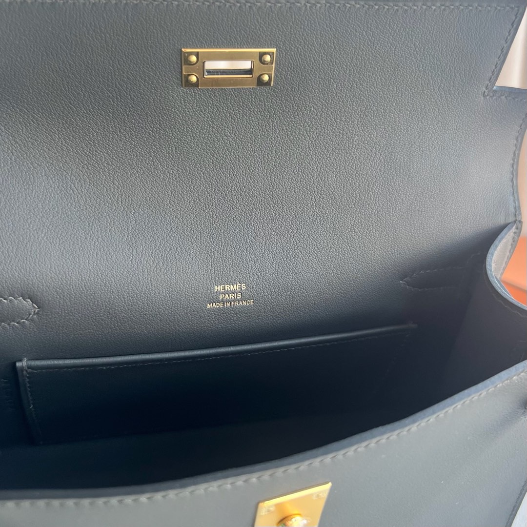愛馬仕迷你凱莉價格 Hermes Mini Kelly Pochette Swift CC85 Ardoise石板灰 金色五金