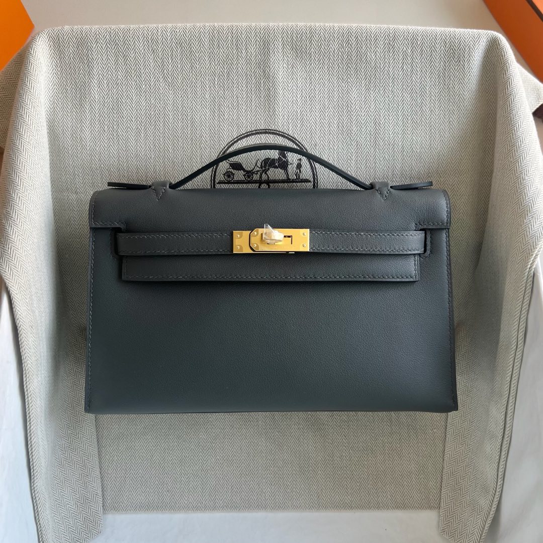 愛馬仕迷你凱莉價格 Hermes Mini Kelly Pochette Swift CC85 Ardoise石板灰 金色五金