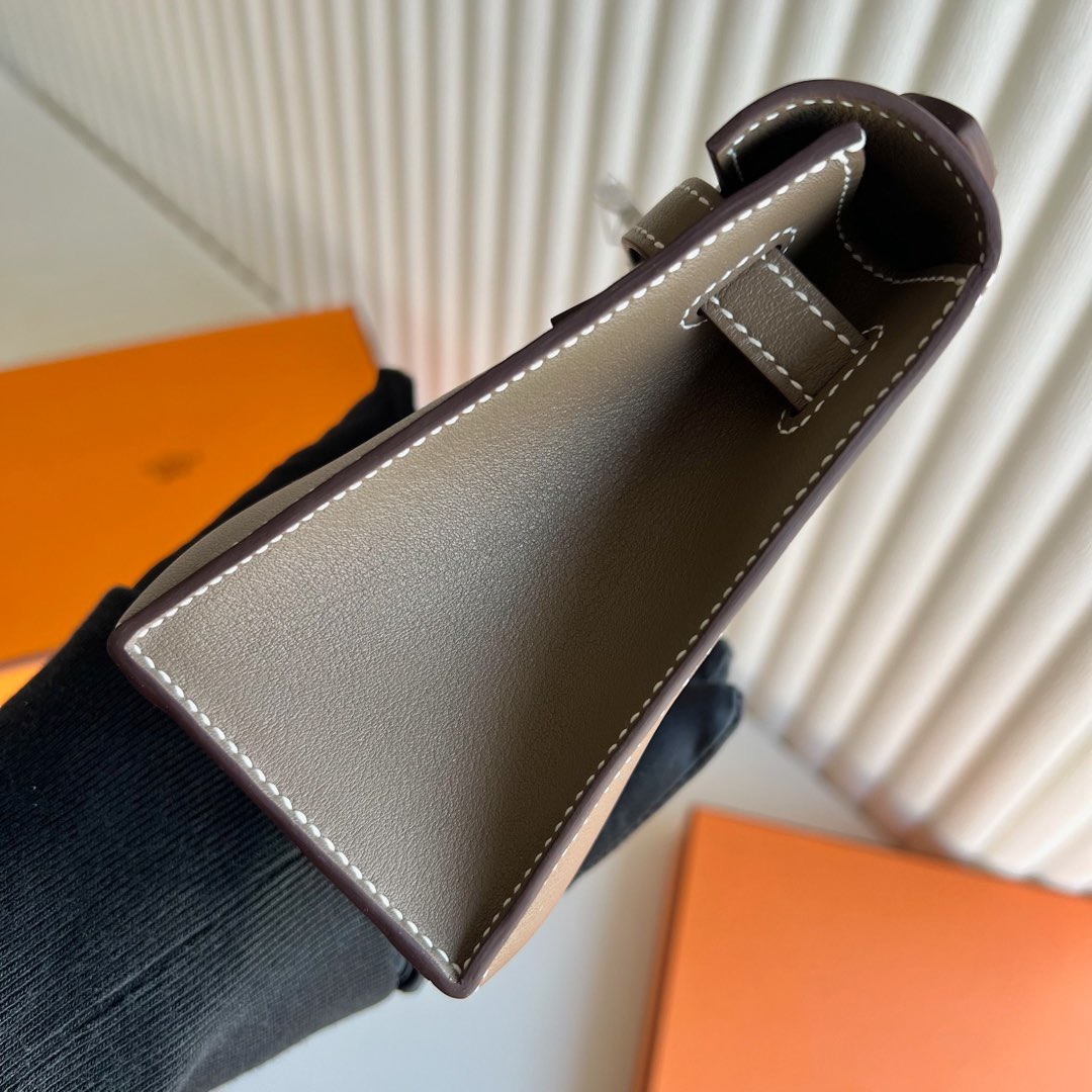 愛馬仕迷你凱莉包包價格多少錢 Hermes Mini Kelly Pochette Swift Etoupe大象灰銀色五金