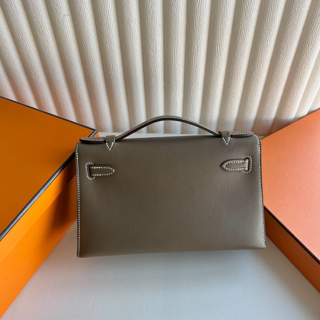 愛馬仕迷你凱莉包包價格多少錢 Hermes Mini Kelly Pochette Swift Etoupe大象灰銀色五金