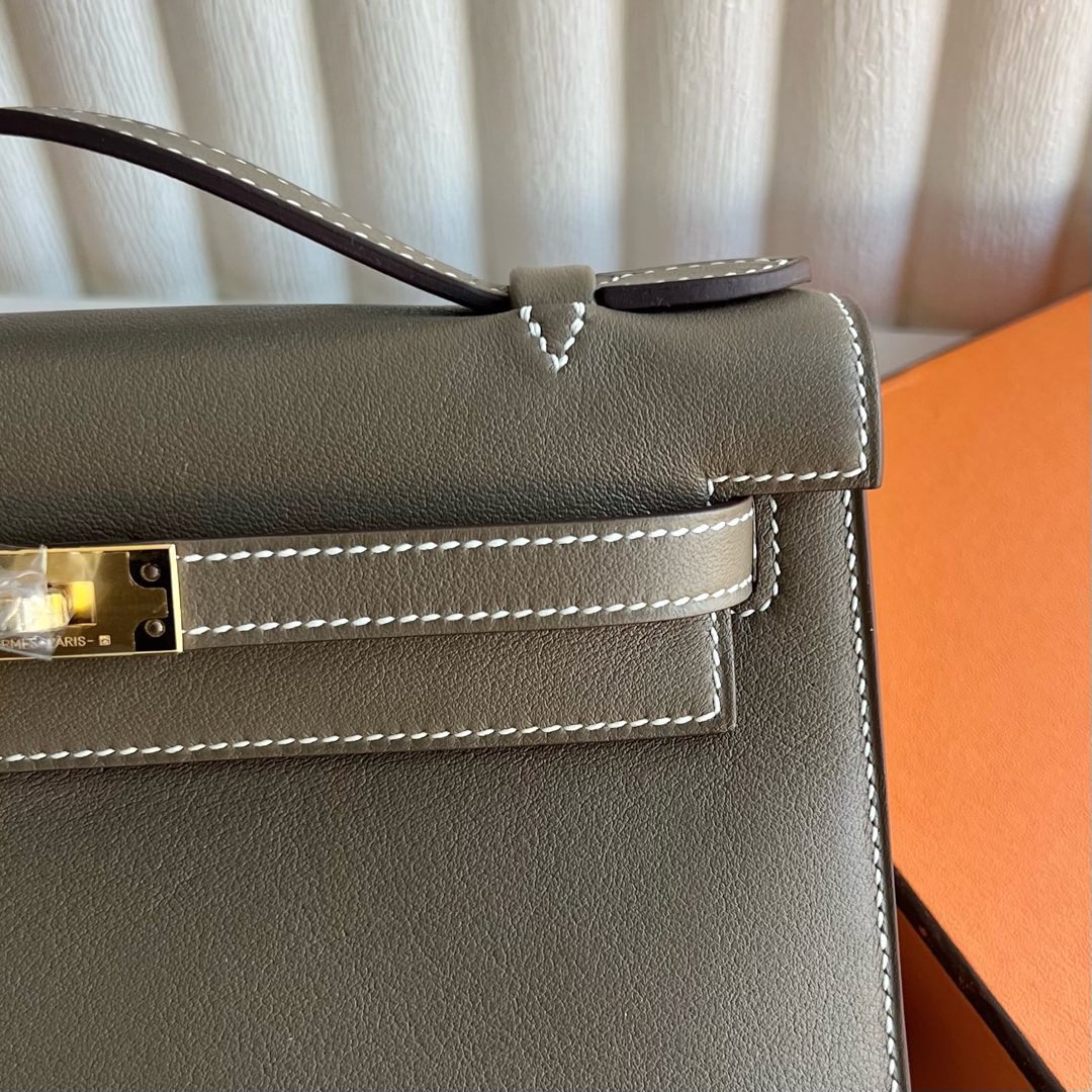 愛馬仕迷你凱莉價格Hermes Mini Kelly Pochette Swift Etoupe大象灰金色五金硬體