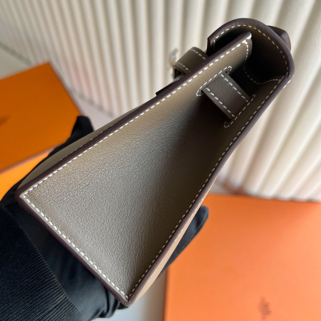 愛馬仕迷你凱莉價格Hermes Mini Kelly Pochette Swift Etoupe大象灰金色五金硬體