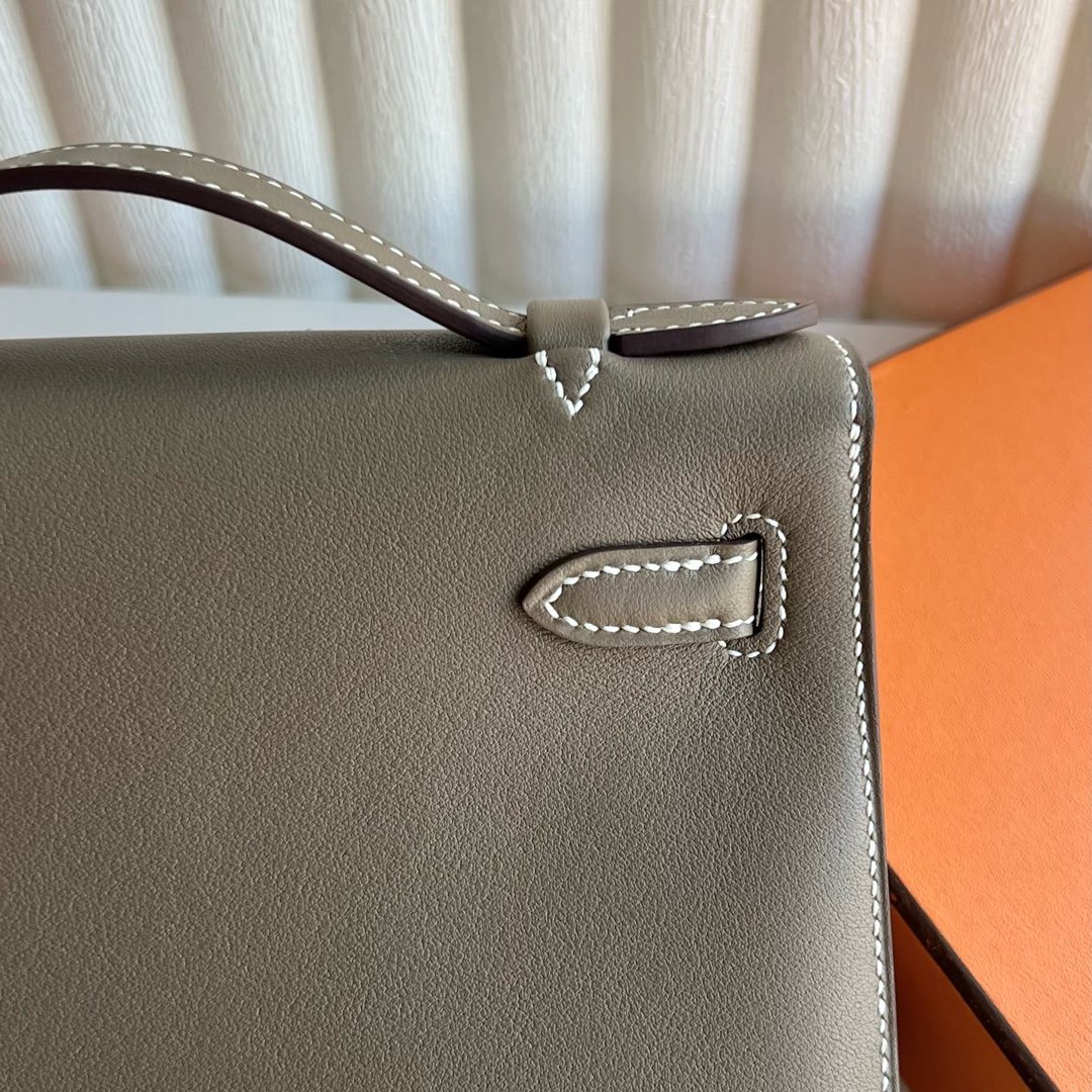 愛馬仕迷你凱莉價格Hermes Mini Kelly Pochette Swift Etoupe大象灰金色五金硬體
