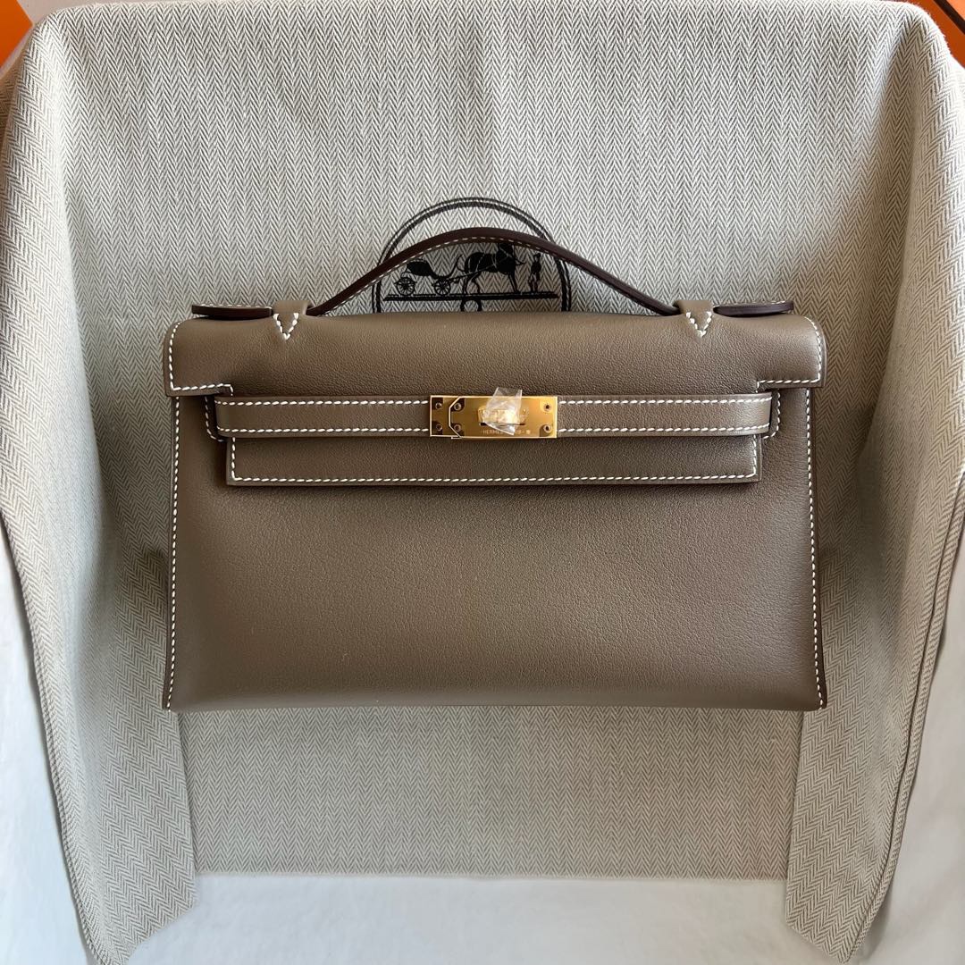 愛馬仕迷你凱莉價格Hermes Mini Kelly Pochette Swift Etoupe大象灰金色五金硬體
