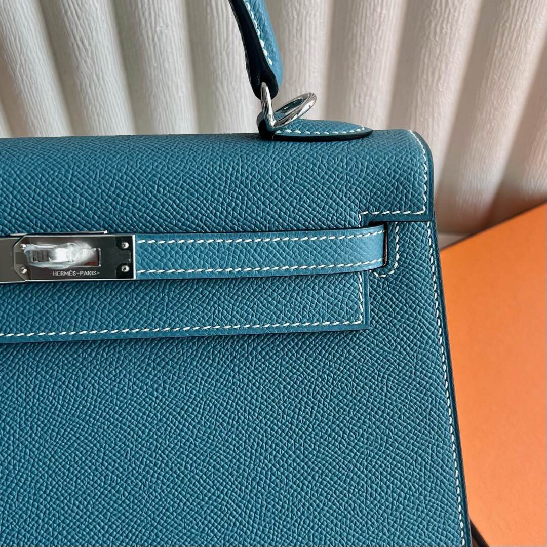 愛馬仕凱莉包官網價格 Hermes Kelly Sellier 25 Epsom D2 New bleu jean 新牛仔藍銀色五金