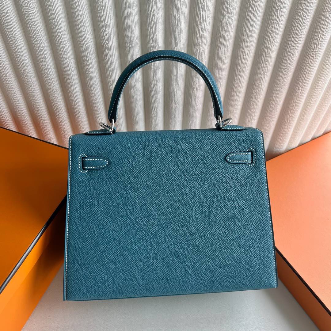 愛馬仕凱莉包官網價格 Hermes Kelly Sellier 25 Epsom D2 New bleu jean 新牛仔藍銀色五金