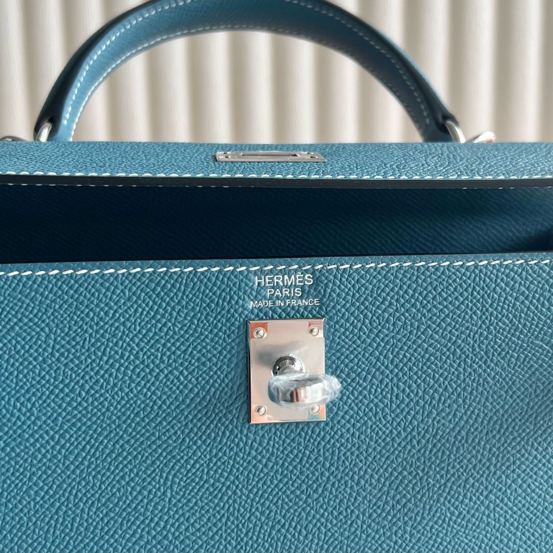 愛馬仕凱莉包官網價格 Hermes Kelly Sellier 25 Epsom D2 New bleu jean 新牛仔藍銀色五金