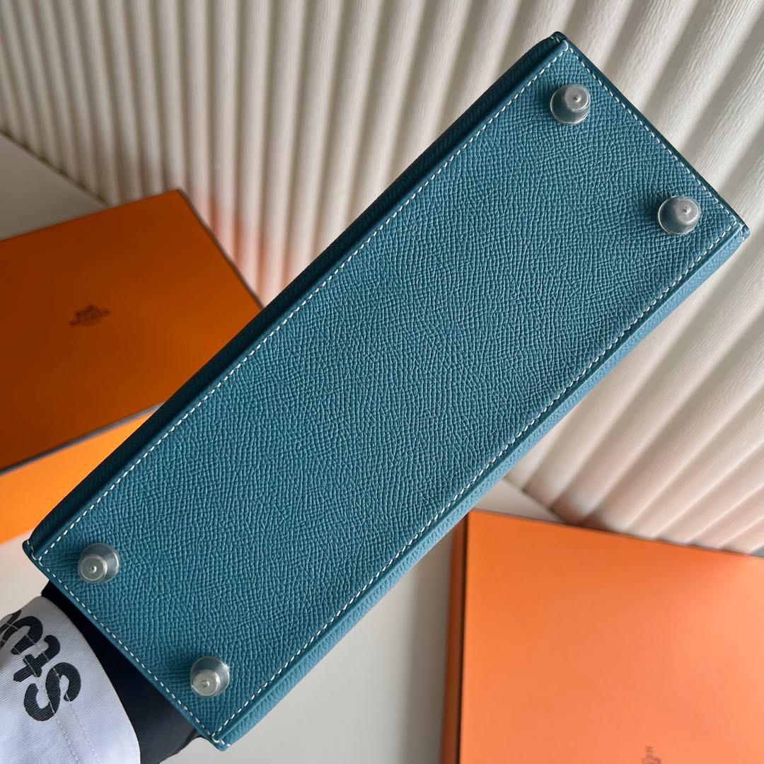 愛馬仕凱莉包官網價格 Hermes Kelly Sellier 25 Epsom D2 New bleu jean 新牛仔藍銀色五金