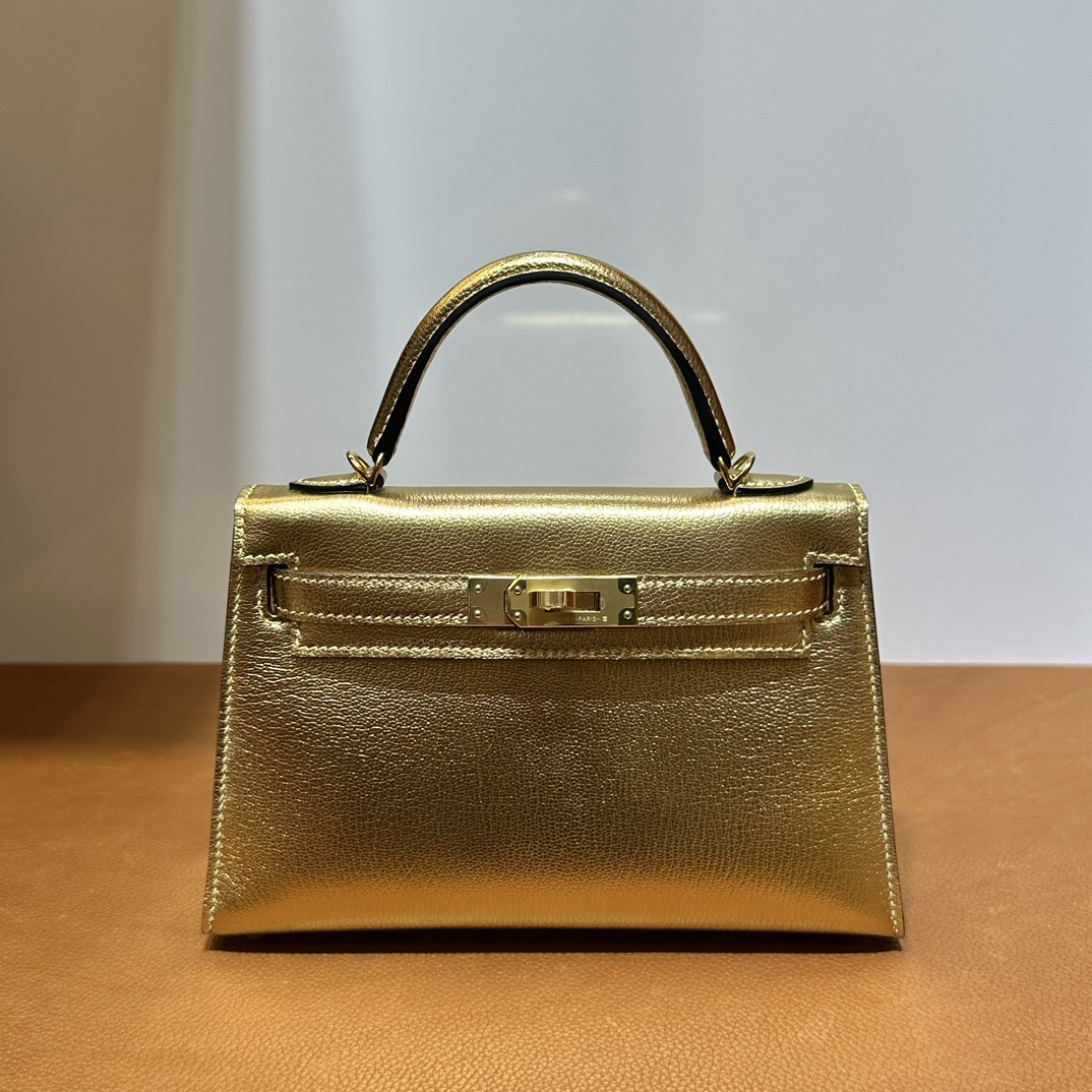 愛馬仕迷你凱莉2代Hermes Kelly Mini Sellier 山羊皮 Y9 DORE 鎏金色金色五金