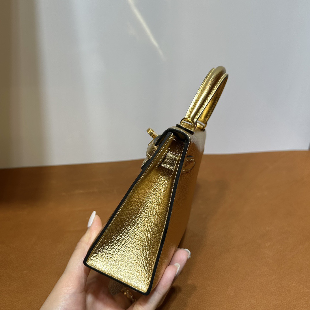 愛馬仕迷你凱莉2代Hermes Kelly Mini Sellier 山羊皮 Y9 DORE 鎏金色金色五金