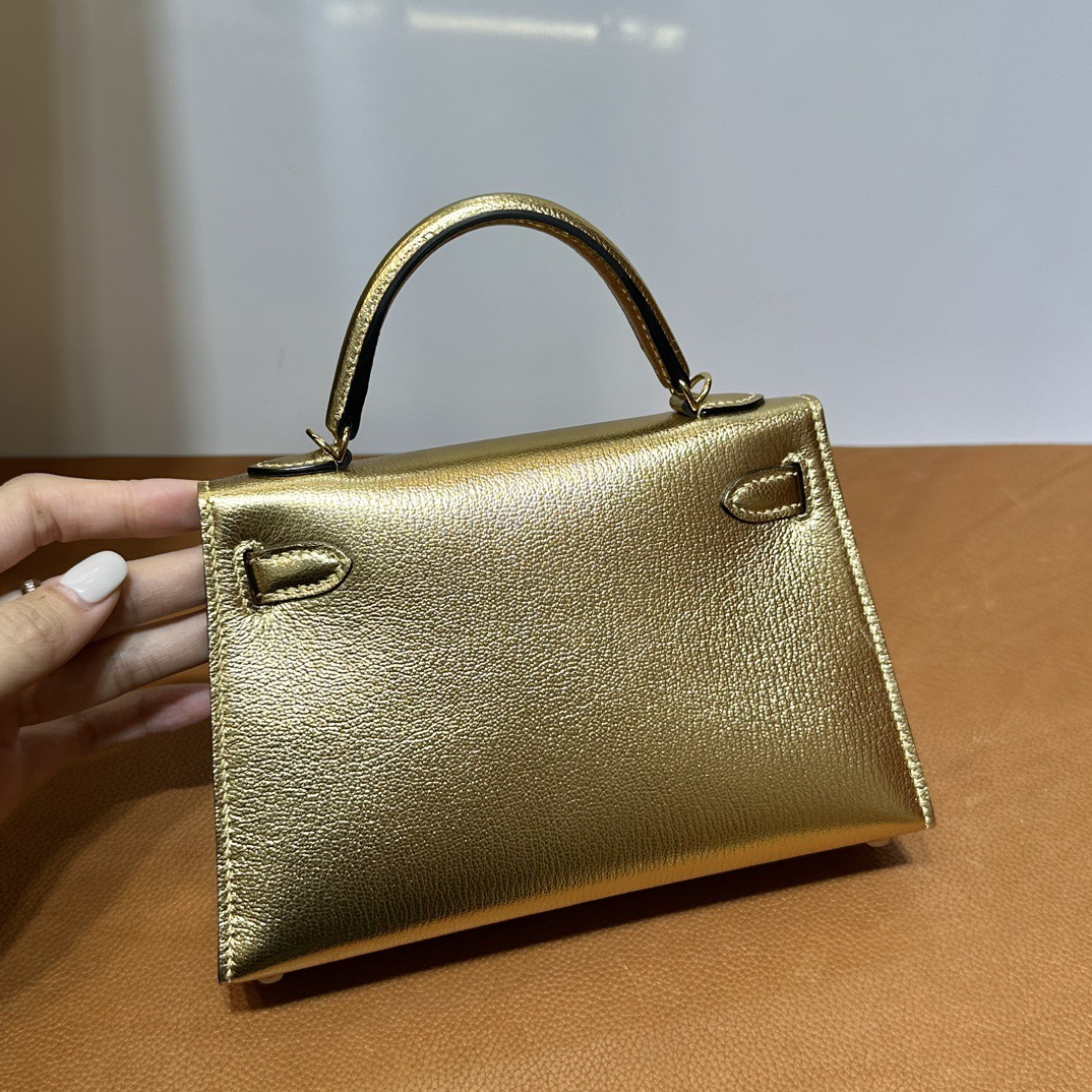 愛馬仕迷你凱莉2代Hermes Kelly Mini Sellier 山羊皮 Y9 DORE 鎏金色金色五金