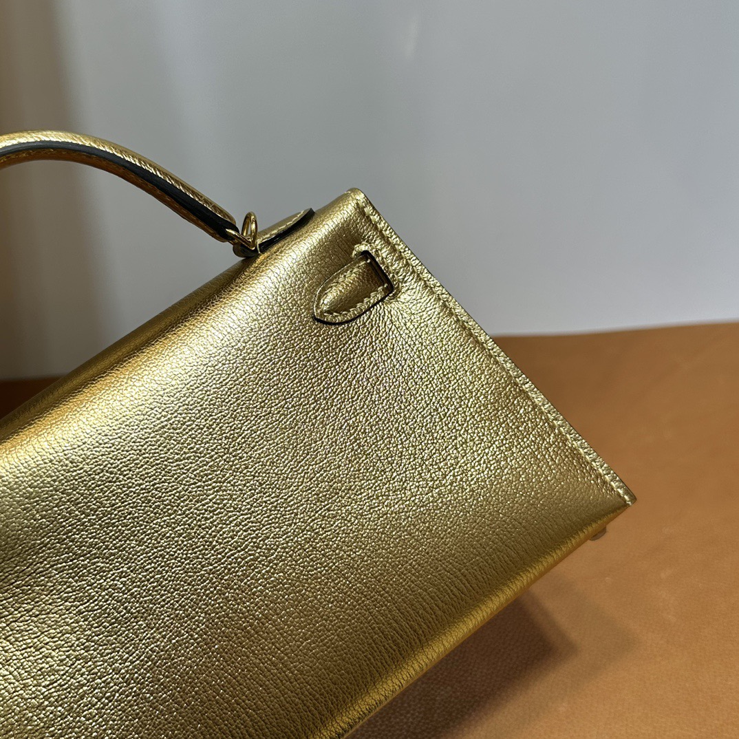 愛馬仕迷你凱莉2代Hermes Kelly Mini Sellier 山羊皮 Y9 DORE 鎏金色金色五金