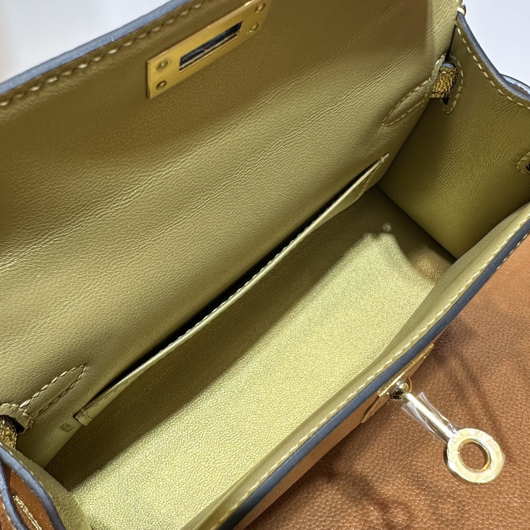 愛馬仕迷你凱莉2代Hermes Kelly Mini Sellier 山羊皮 Y9 DORE 鎏金色金色五金