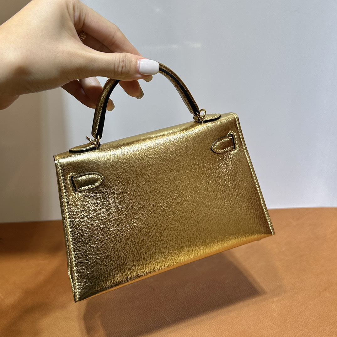 愛馬仕迷你凱莉2代Hermes Kelly Mini Sellier 山羊皮 Y9 DORE 鎏金色金色五金