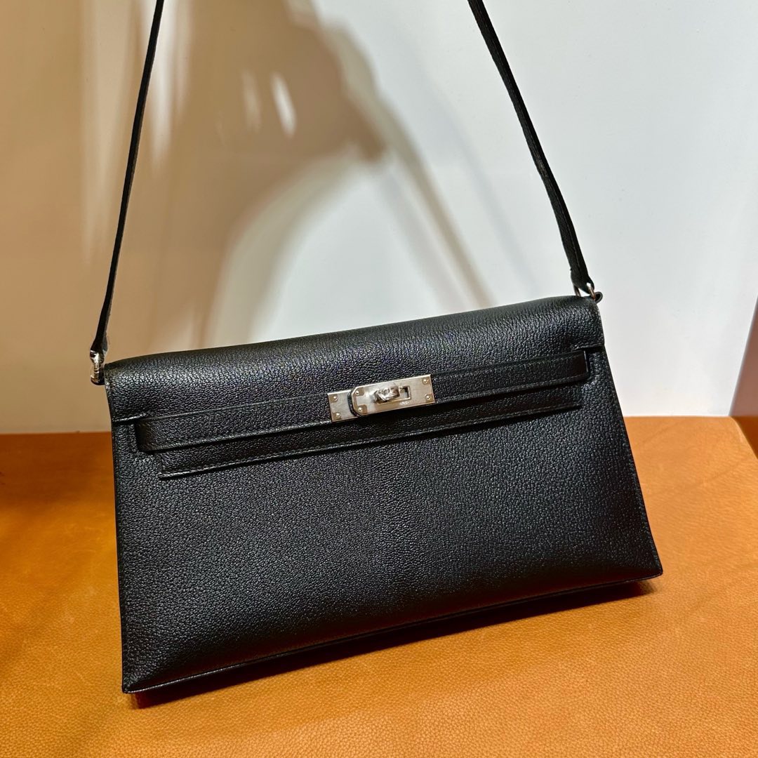 愛馬仕凱莉包包圖片大全 Hermes Kelly Elan 山羊皮 Noir 黑色銀色五金