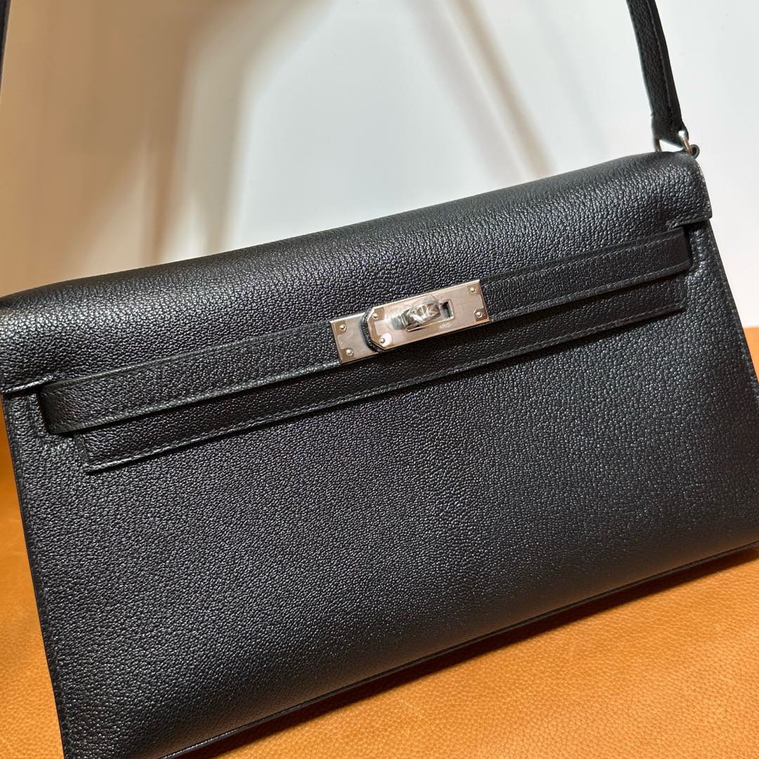 愛馬仕凱莉包包圖片大全 Hermes Kelly Elan 山羊皮 Noir 黑色銀色五金