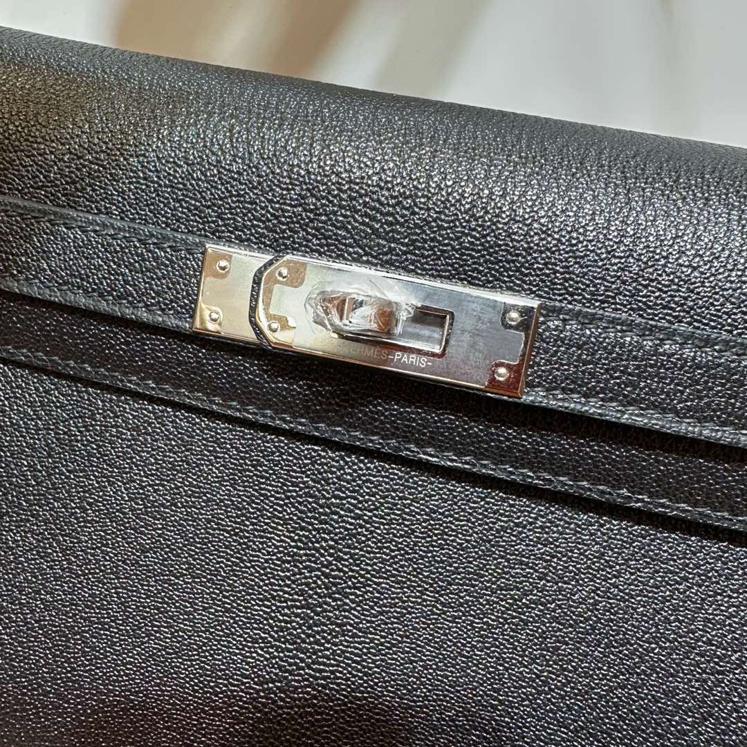 愛馬仕凱莉包包圖片大全 Hermes Kelly Elan 山羊皮 Noir 黑色銀色五金