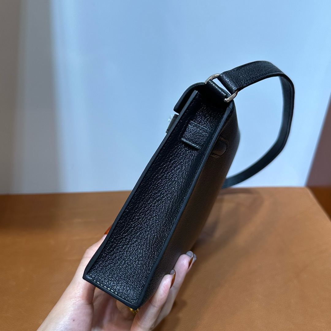 愛馬仕凱莉包包圖片大全 Hermes Kelly Elan 山羊皮 Noir 黑色銀色五金