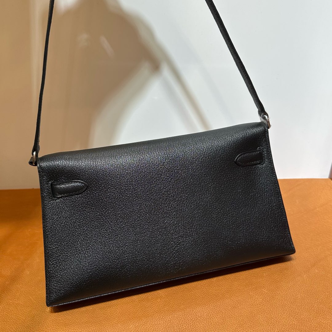 愛馬仕凱莉包包圖片大全 Hermes Kelly Elan 山羊皮 Noir 黑色銀色五金